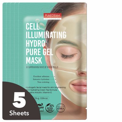 Purederm Cell Illuminating Hydro Pure Gel Mask (5 Pack) Hydrogel Face Mask for Brightening Clarifying