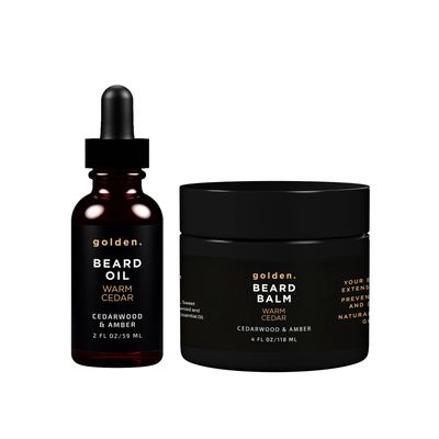 Golden Grooming Beard Oil Balm Bundle for Men Natural Growth Kit with Shea Butter 4oz Balm 2oz Oil Warm Cedar