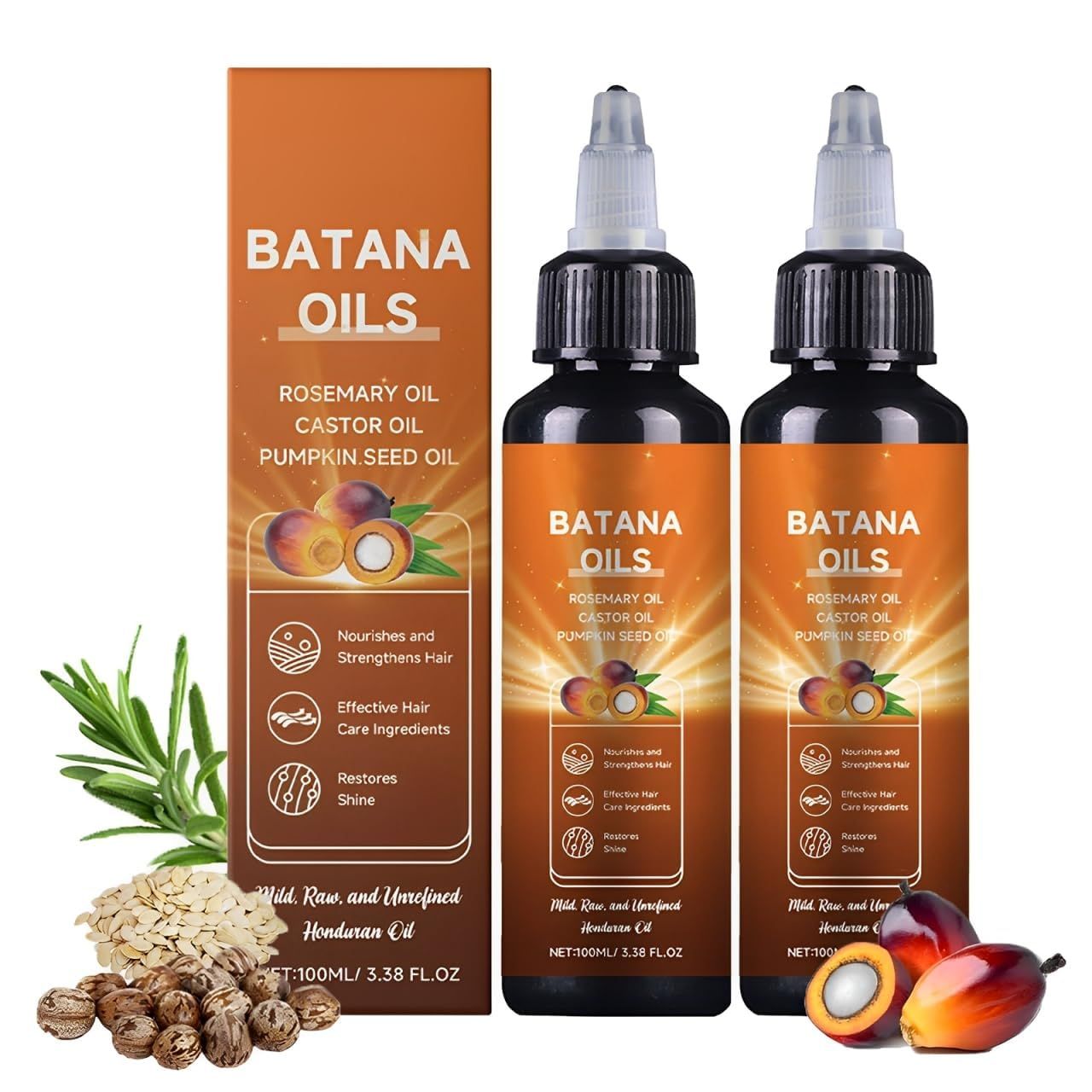 OSFRIAGE 4-in-1 Natural Batana Hair Oil with Rosemary, Castor Pumpkin Seed Oil - Deep Nourishing, Lightweight Formula for All Hair Types - 2PCS 100ml3.38fl.oz