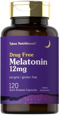 Tahoe Nutritionals Melatonin 12 mg 120 Quick Release Capsules Drug Free Supplement Non-GMO, Gluten Free