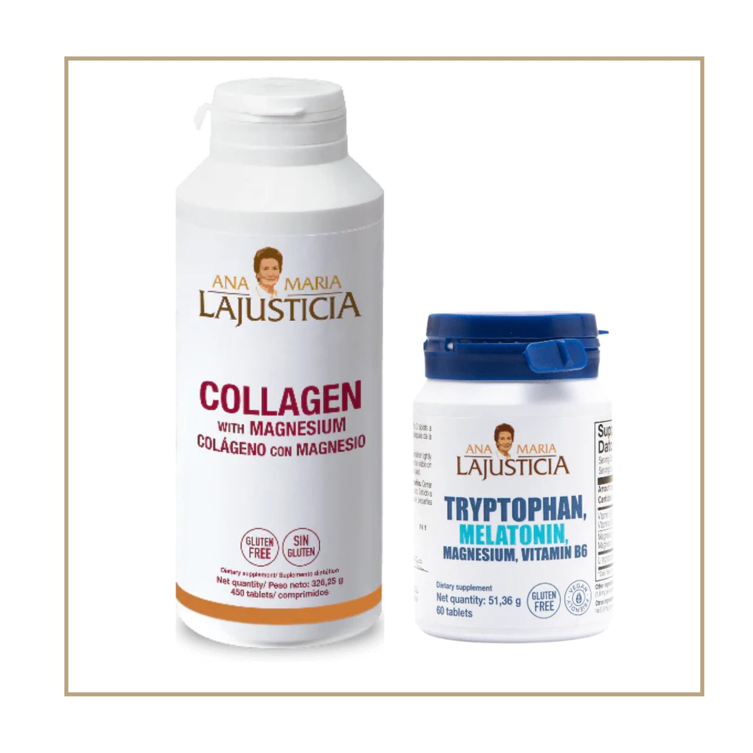 Ana Maria Lajusticia - Collagen with Magnesium 450 Tablets Tryptophan with Magnesium, Melatonin, and Vitamin B6 Joint and Skin Health with Nighttime Sleep Support