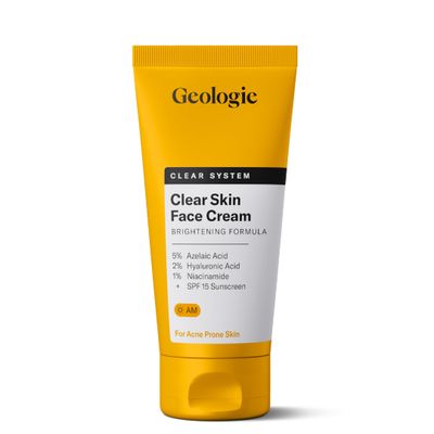 Geologie Clear Skin Face Cream Clear System Daily Moisturizer with SPF15 for Acne-Prone Skin Azelaic Acid, Niacinamide Hyaluronic Acid Lightweight Oil Free 60 ML