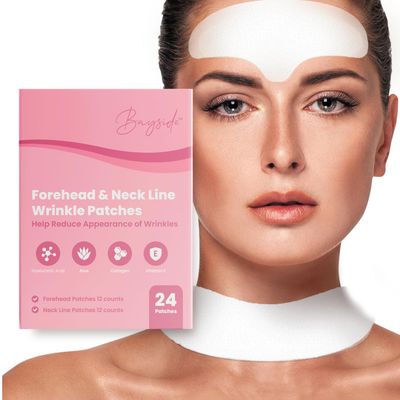 Bayside Forehead Neck Wrinkle Patches Set Hyaluronic Acid, Collagen Vitamin E Overnight Smoothing Treatment for Fine Lines Wrinkles Non-Invasive, Skin-Friendly Hydrating Care