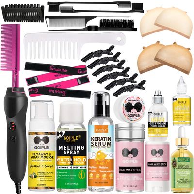 Hot Comb Hair Straightener for Natural Black Hair and Lace Front Wigs - Electric Heat Pressing Comb Set With Lace Melting Spray and Wig Glue Kit