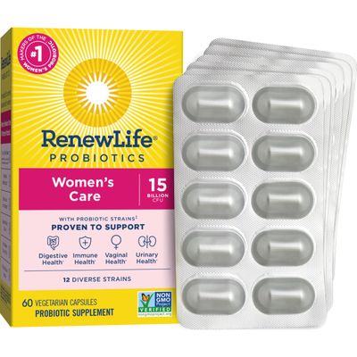 Renew Life Women&#39;s Probiotic Capsules, Supports Vaginal, Urinary, Digestive and Immune Health, L. Rhamnosus GG, Dairy, Soy and gluten-free, 15 Billion CFU, 60 Count