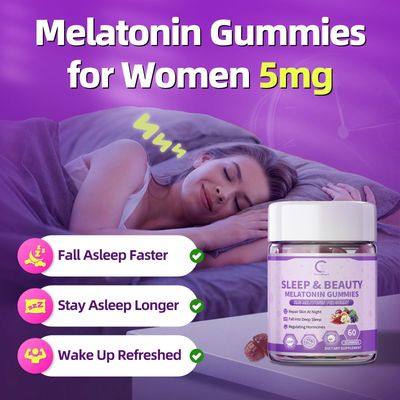 Women's Melatonin 5Mg Gummies with Ashwagandha, L-Theanine Valerian Root Natural Sleep Aid, Time Release Formula Mixed Berry Flavor, Non-GMO, Gluten-Free, Melatonin Gummies 60-Day Supply