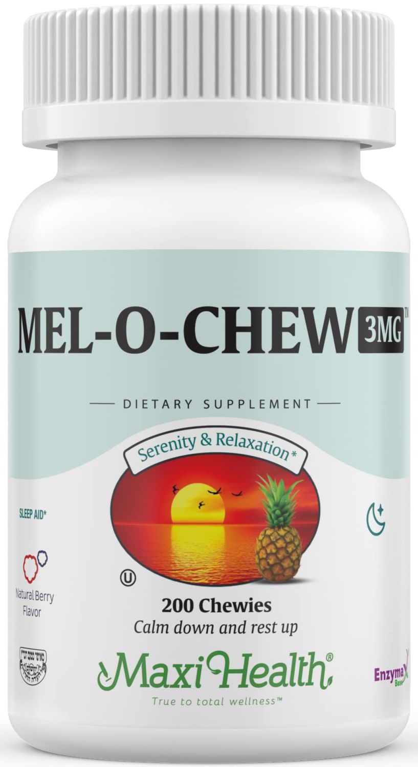 Maxi Health Extra-Strength Mel-O-Chew 3 MG Kosher Chewable Melatonin, Berry Flavor (200 Count)