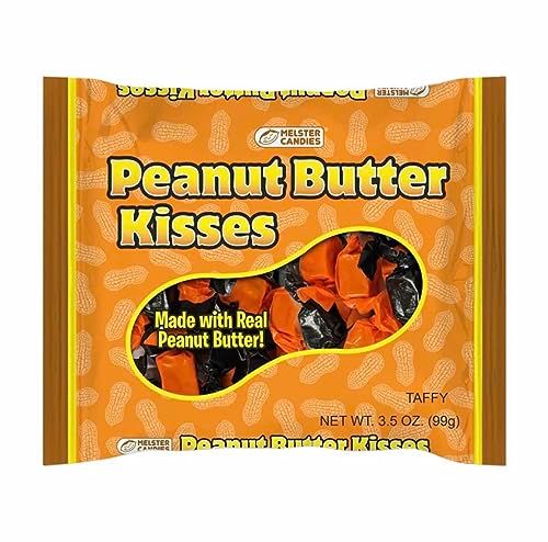 One Melster Candies 3.5 oz bag Peanut Butter Kisses Taffy Candy-FallHalloween Black Orange Wrappers-Made with Real Peanut Butter-Gluten Free and No Cholesterol