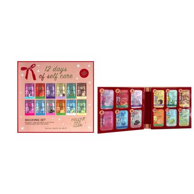 Holler Glow 12 Days of Self Care Facial Mask Set, Limited Edition, Hydrating Hyaluronic Acid, Moisturizing, Calming, Illuminating, Smoothing, Detoxifying, Brightening Vitamin C, 12 Piece Gift Set