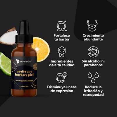 Extraherbos Beard and Skin Oil 30ml - 100 Natural and Organic with MCT Coconut, Bergamot, Vitamin E - Stimulates Growth, Deep Hydration, Softens and Strengthens - Cedar Scent