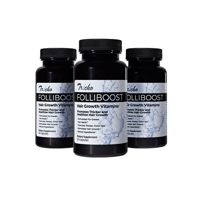 Folliboost Tricho Hair Growth Vitamins - Biotin, Vitamin C, Zinc Vitamin B12 - Hair Care Capsules for Thicker, Fuller Healthier Hair - 3 Pack