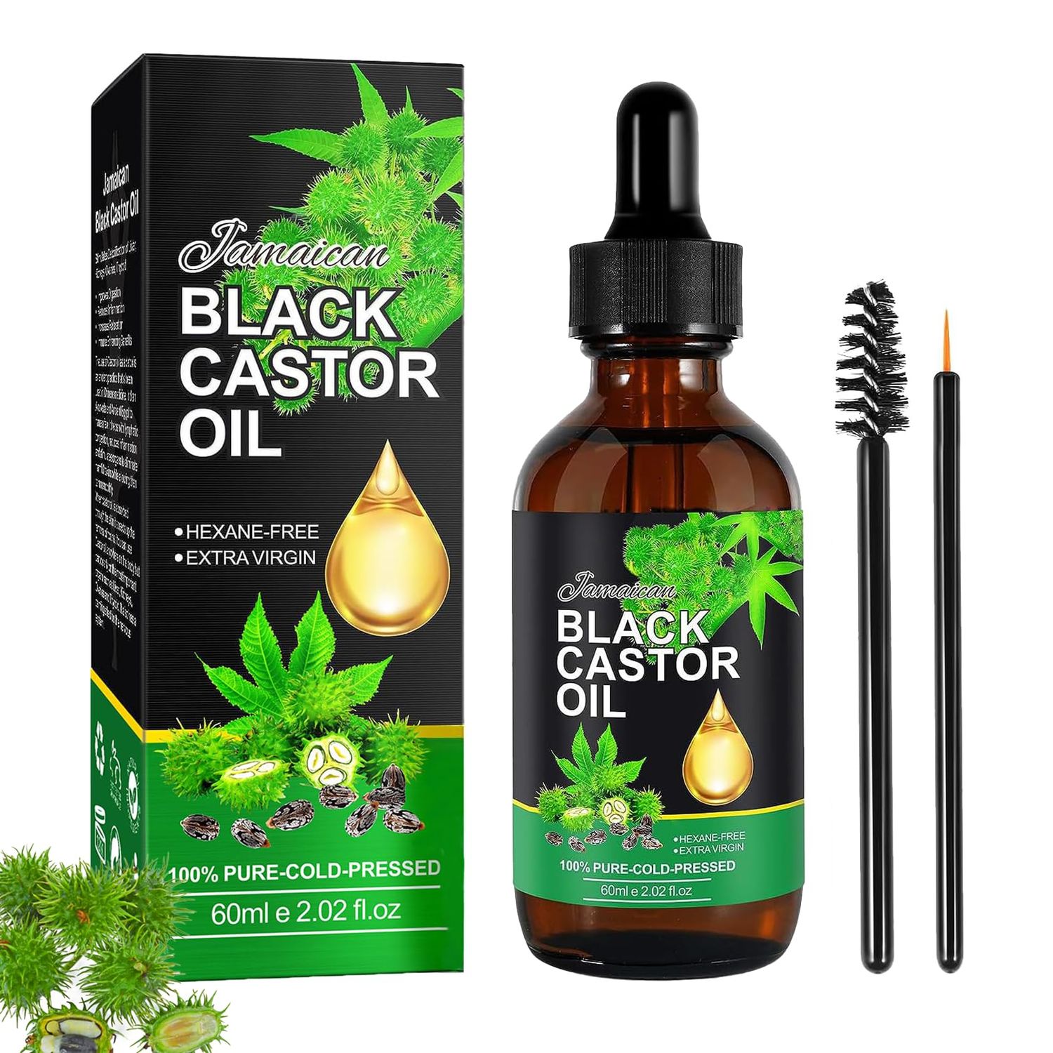 PERVALA Jamaican Black Castor Oil organic cold pressed unrefined glass bottle, 100 Pure Cold Pressed Organic Castor Oil for Hair Growth(60ML)