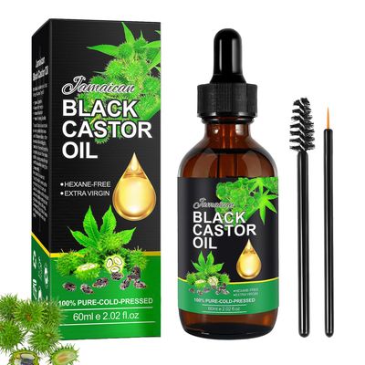 PERVALA Jamaican Black Castor Oil organic cold pressed unrefined glass bottle, 100 Pure Cold Pressed Organic Castor Oil for Hair Growth(60ML)