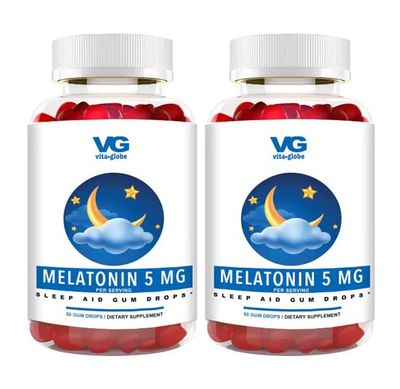 VitaGlobe Melatonin 5mg Gummy - Non-GMO, Vegan and Sleep Aid Supplement, Relieves Occasional Sleeplessness, 100 Count (Pack of 2)