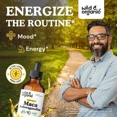 Wild Organic Maca Root Ashwagandha Drops for Men and Women - Liquid Maca Ashwagandha Supplement for Overall Support - Peruvian Extract Tincture - Vegan, Sugar Alcohol-Free - 4 fl oz