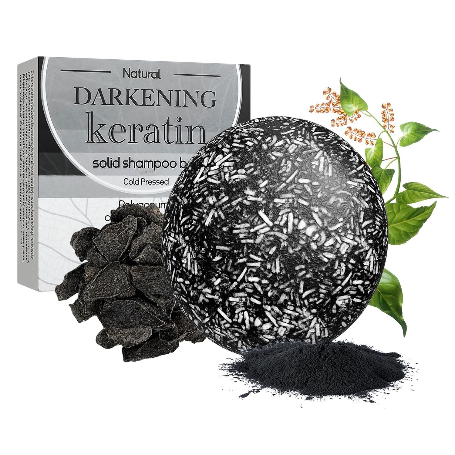 Hair Darkening Keratin Shampoo Bar, Grey Reverse Deep Cleansing Scalp Massage, Regrowth, Anti Hair Loss(Polygonum Multiflorum)