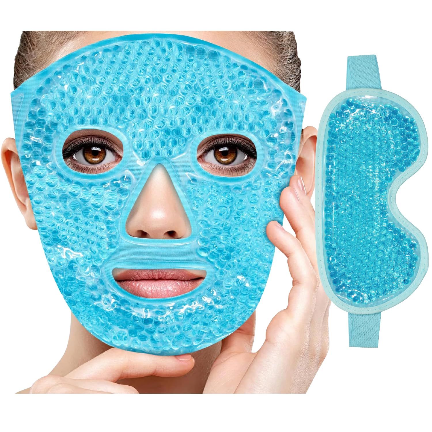 Ice Face Mask Reusable Cold Gel Mask for PuffinessDark CirclesEye BagsDry EyesHeadachesMigrainesStress Relief, Ice Pack for Face (Blue)
