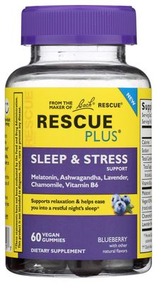 Bach Rescue Plus Sleep Stress Support Gummies, Nighttime Dietary Supplement with 1mg Melatonin, Ashwagandha, Chamomile, Lavender Vitamin B6, 60 Gummies (Pack of 3)