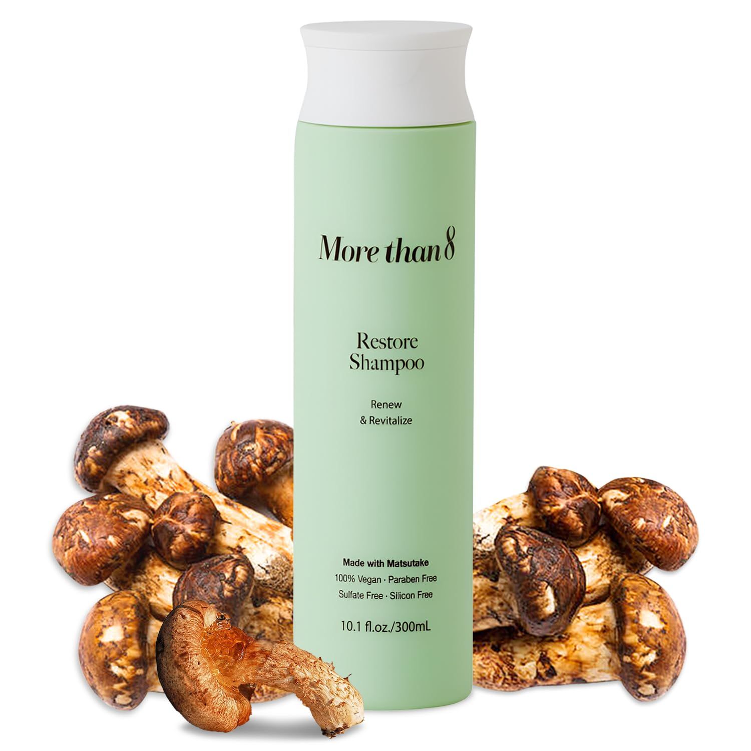 Morethan8 Restore Anti Hair Loss and Hair Growth Shampoo with Matsutake Mushroom - 100 Vegan, Paraben-free, Sulfate-free, Silicon-free - 10.1 Oz