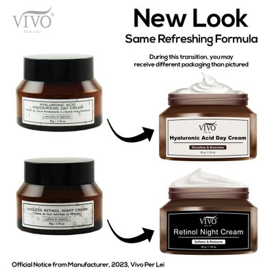 Vivo Per Lei Hyaluronic Acid Day Cream and Retinol Night Cream Combo - Skin Care Set for Women - 1.76 Oz 50 G
