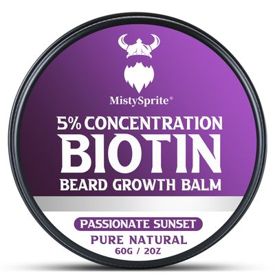 5 Concentration Biotin Beard Balm for Men Conditioning Beard Wax - Made with Castor Oil Natural and Organic Ingredients - Hydrates Thickens Facial Hair Growth- 2 Ounce Tin (Passionate Sunset)