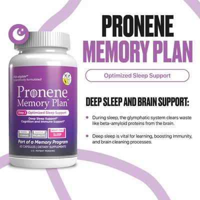 Pronene Memory Plan Optimized Sleep Support Dietary Supplement wMelatonin, Resveratrol, Magnesium Zinc Supports Immunity Inflammation Control Promotes Deep Sleep Healthy Memory (60caps)