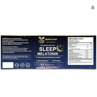 Sennacare Melatonin Gummies for Adults, Sleep Support Supplement with L-Theanine, Chamomile, Lemon Balm, 60 Count - Natural Aid for Restful Sleep