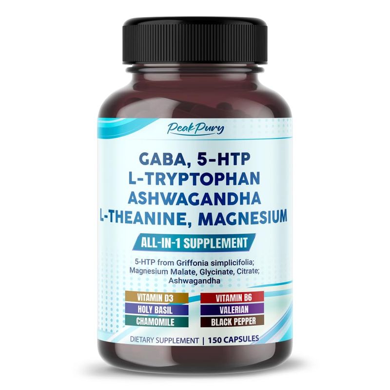 PEAKPURY GABA, 5-HTP L-Tryptophan Ashwagandha Chamomile L-Theanine Magnesium - Made in USA