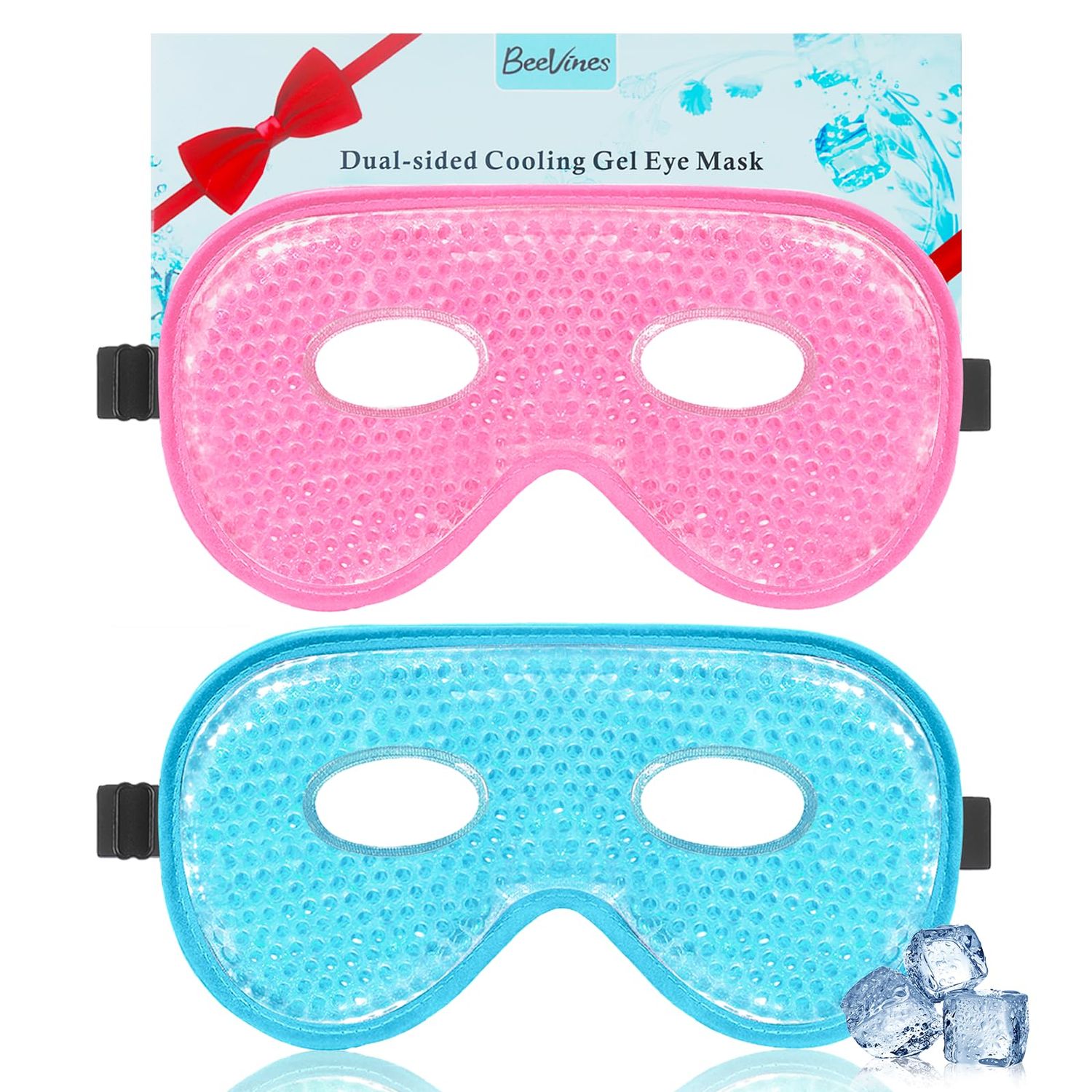 BeeVines Gel Eye Mask, 2 Pack XL Jumbo Size Cooling Ice Masks for Puffy Eyes for Men Women, Cold Warm Compress for Post Surgery, Puffiness, Allergies, Sinuses Migraines Treatment