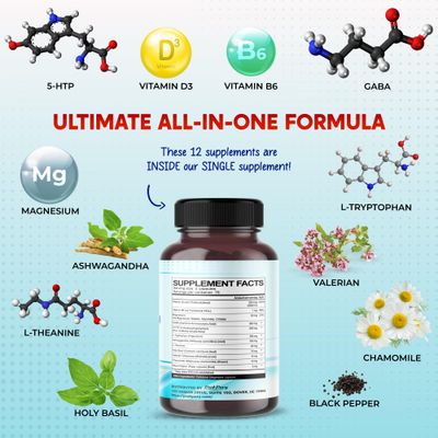 PEAKPURY GABA, 5-HTP L-Tryptophan Ashwagandha Chamomile L-Theanine Magnesium - Made in USA