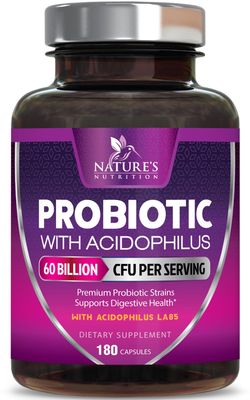 Probiotics 60 Billion CFU per Serving - 10 Strains Prebiotics - Immune, Digestive Gut Health Support, Supports Occasional Constipation, Gas Bloating for Women Men, Shelf Stable - 180 Capsules
