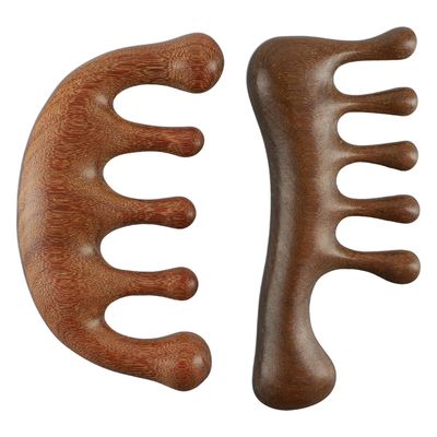 ROBOHOOK Wooden Scalp Massager, Wide Tooth, with a Gold Sandalwood Small Handle Massage Comb, for Women and Men Hair Growth, Luxurious Hair Care