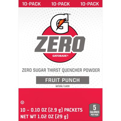 Gatorade G Zero Powder, Fruit Punch, 0.10 oz Packets (10 Pack)