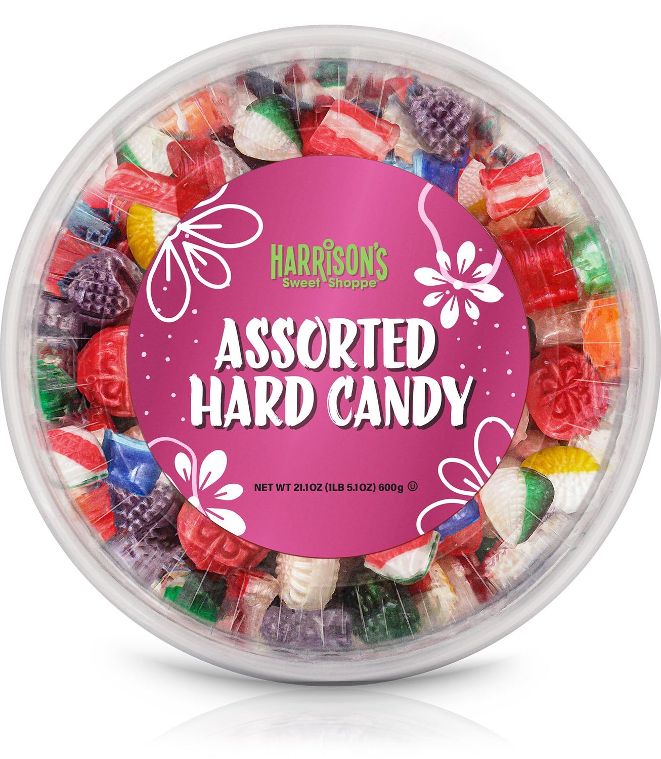 Harrisons Assorted Hard Candy Mix, 21oz Bulk Holiday Candy in Presentable Container with Resealable Lid Old Fashion Nostolgic Hard Candy Kosher