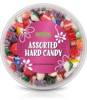Harrisons Assorted Hard Candy Mix, 21oz Bulk Holiday Candy in Presentable Container with Resealable Lid Old Fashion Nostolgic Hard Candy Kosher