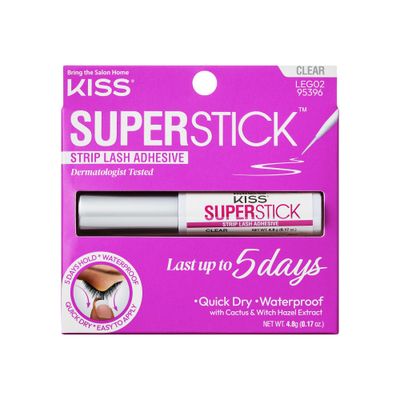 KISS Super Stick 5-Day Extended Wear Strip Lash Adhesive, Quick Drying Lash Glue, Witch Hazel Cactus Extract Infused, Brush Applicator, Net Wt. 4.8g (0.17 oz.), Clear
