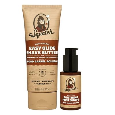 Dr. Squatch Wood Barrel Bourbon Smooth Shave Bundle - Easy Glide Butter Soothing Post Shave - Natural Ingredients - Manly Fragrance - Moisturizing