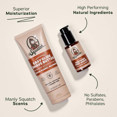 Dr. Squatch Wood Barrel Bourbon Smooth Shave Bundle - Easy Glide Butter Soothing Post Shave - Natural Ingredients - Manly Fragrance - Moisturizing