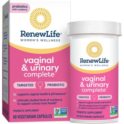 Renew Life Women&#39;s Wellness Vaginal and Urinary Probiotic and Cranberry Supplement, Probiotic Supplement for pH Balance for Women, Digestive Health, Dairy, Soy and Gluten-Free, 3.5 Billion CFU 60 Ct