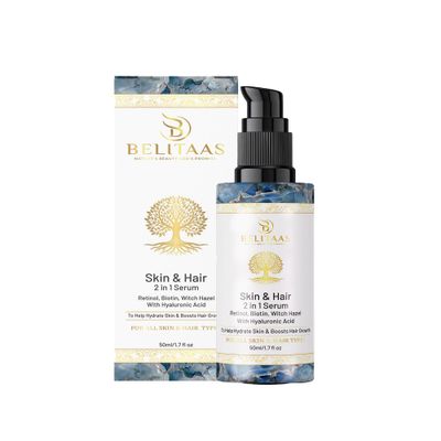 Belitaas 2-in-1 Dual Purpose Serum, Retinol Biotin for Hair and Face, Plant Based, Vegan, 50ml