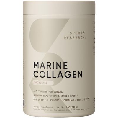 Sports Research Marine Collagen Peptides Powder - Sourced from Wild-Caught Fish, Pescatarian Friendly, Keto Certified Non-GMO Verified - Easy to Mix in Water or Juice! (34 Servings)