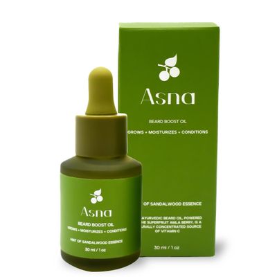 Asna Beard Boost Oil - Cold-Pressed, All Hair Types, Stimulates Growth, Nourishing Moisturizing, Ayurvedic with Vitamin C Antioxidants for Softer, Fuller Beard