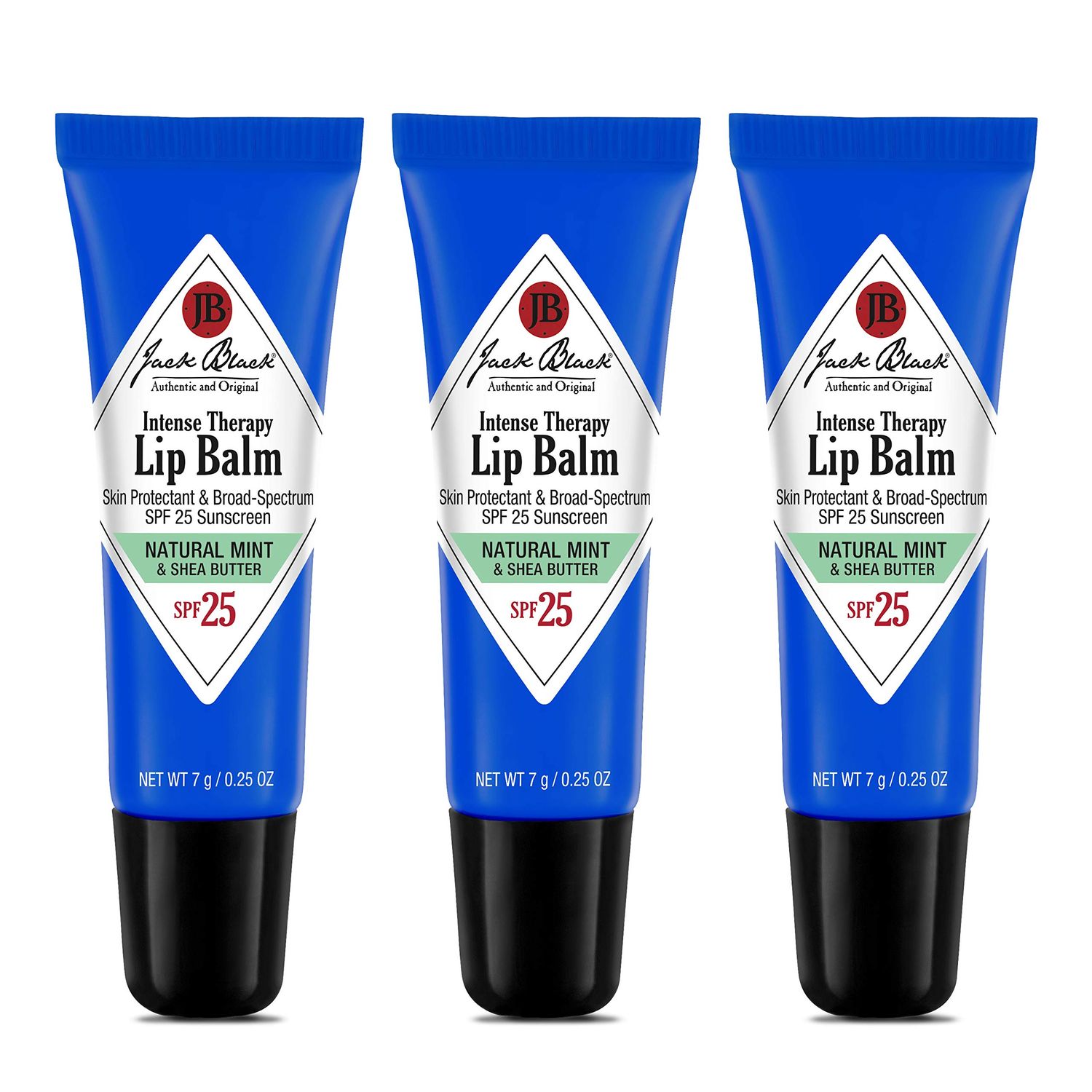 Jack Black Intense Therapy Lip Balm, 0.25-Oz., Pack of 3 - Natural Mint Shea Butter, SPF 25 Sun Protection, Lip Moisturizer, Hydrating Lip Balm with SPF, Long Lasting Treatment