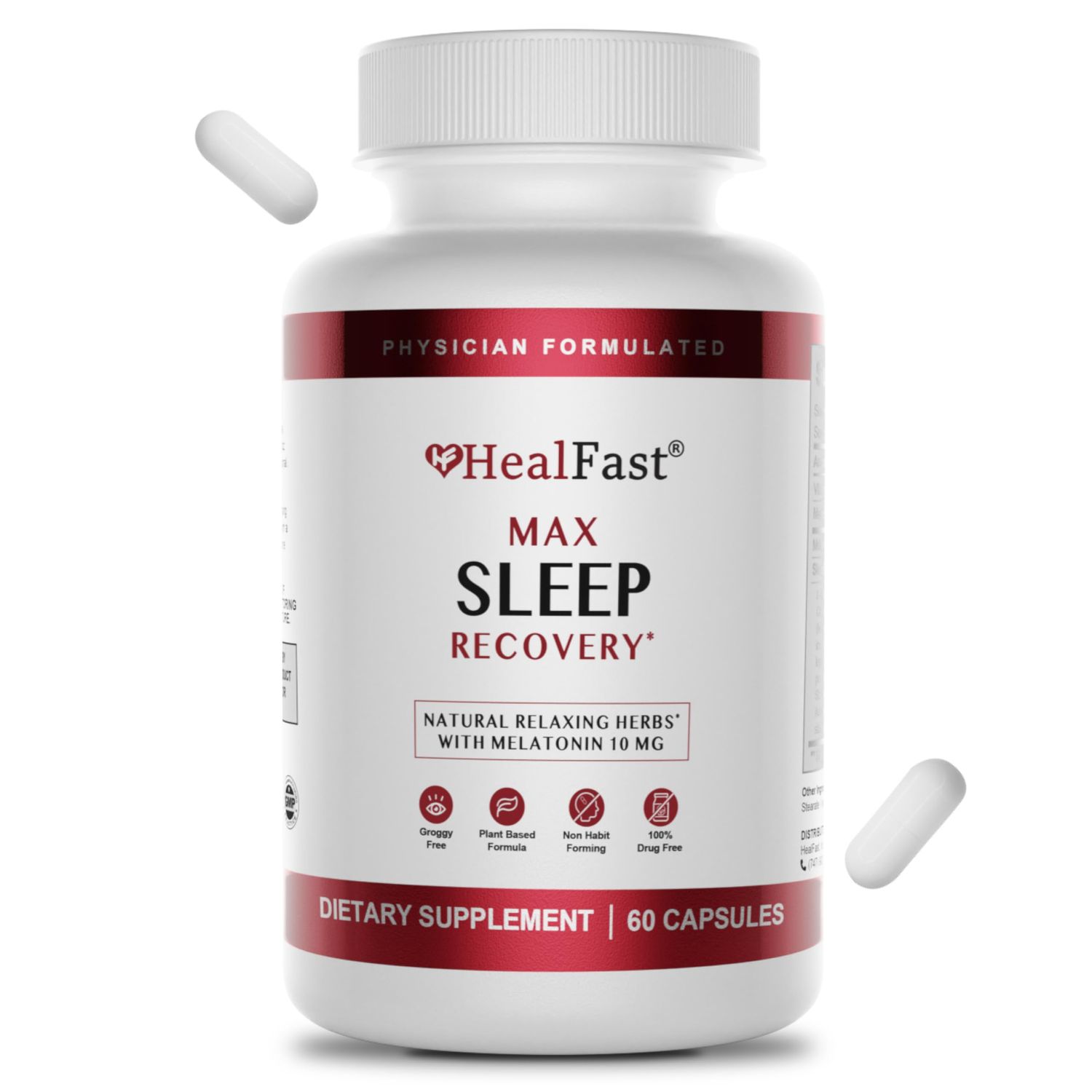 HealFast Physician Formulated Max Sleep Aid with Extra Strength Melatonin 10mg - Fast Dissolving - Natural Sleep Aids for Adults - Melatonin Pills - Herbs, Amino Acids, and Melatonin - 60 Ct