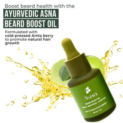 Asna Beard Boost Oil - Cold-Pressed, All Hair Types, Stimulates Growth, Nourishing Moisturizing, Ayurvedic with Vitamin C Antioxidants for Softer, Fuller Beard