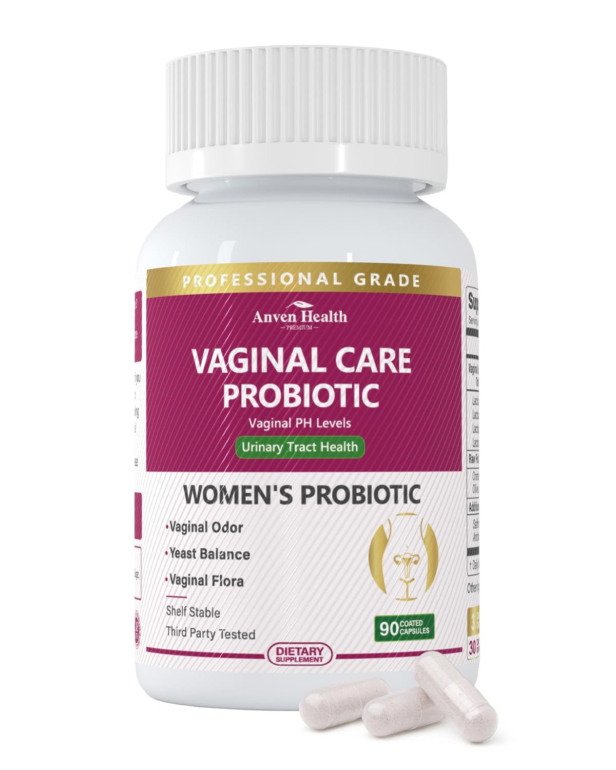Anven Health Vaginal Probiotics for Women - 60 Billion CFU for pH Balance, Vaginal Flora, Odor, Yeast Digestive Health, Vegan Non-GMO with Saffron, Lecithin, Cranberry, Olive Leaf 90 Capsules