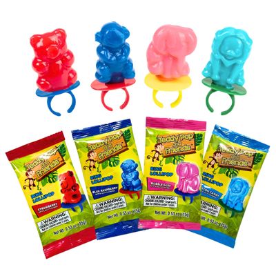 Teddy Pop Friends Ring Lollipops 30 Count Candy 4 Flavor Variety Bundle Pack Individually Wrapped, Wearable Treats for Kids Parties, Gifts, Goody Bags