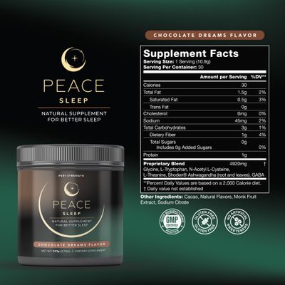 Peace Sleep - Sleep and Recovery Powder Supplement - For Deep, Restful Sleep - Improves Sleep Cycle - For Body Recovery - Blend of GABA, Glycine, L-Tryptophan, L-Theanine - Chocolate Dreams Flavor