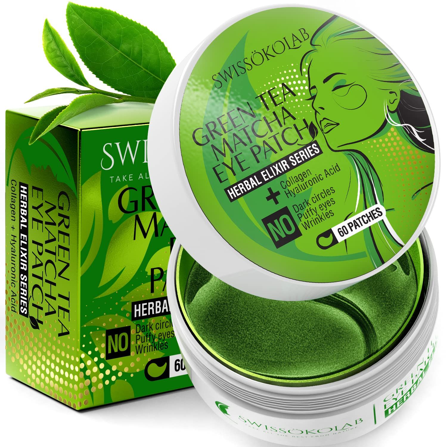 SWISSKOLAB Under Eye Patches For Puffy Eyes 24k Gold Eye Mask Dark Circles And Puffiness Collagen Eye Gel Pads Moisturizing Reducing Wrinkles Anti-Aging Hyaluronic Acid (Green Tea)