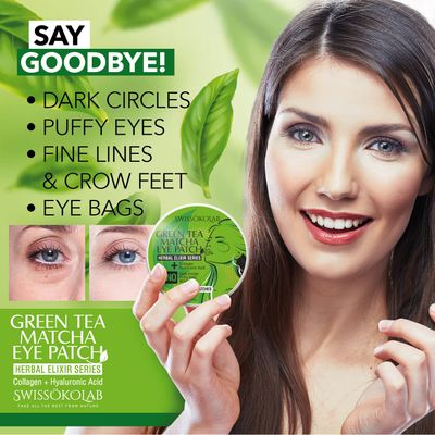 SWISSKOLAB Under Eye Patches For Puffy Eyes 24k Gold Eye Mask Dark Circles And Puffiness Collagen Eye Gel Pads Moisturizing Reducing Wrinkles Anti-Aging Hyaluronic Acid (Green Tea)